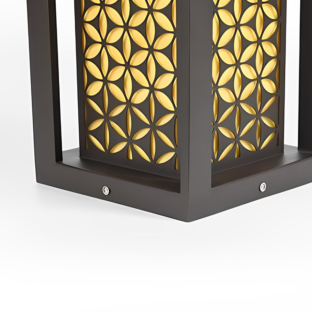 Floral Pattern Modern Bollard Path Light — Black Galvanized Steel, 10W LED, 3000K Warm White