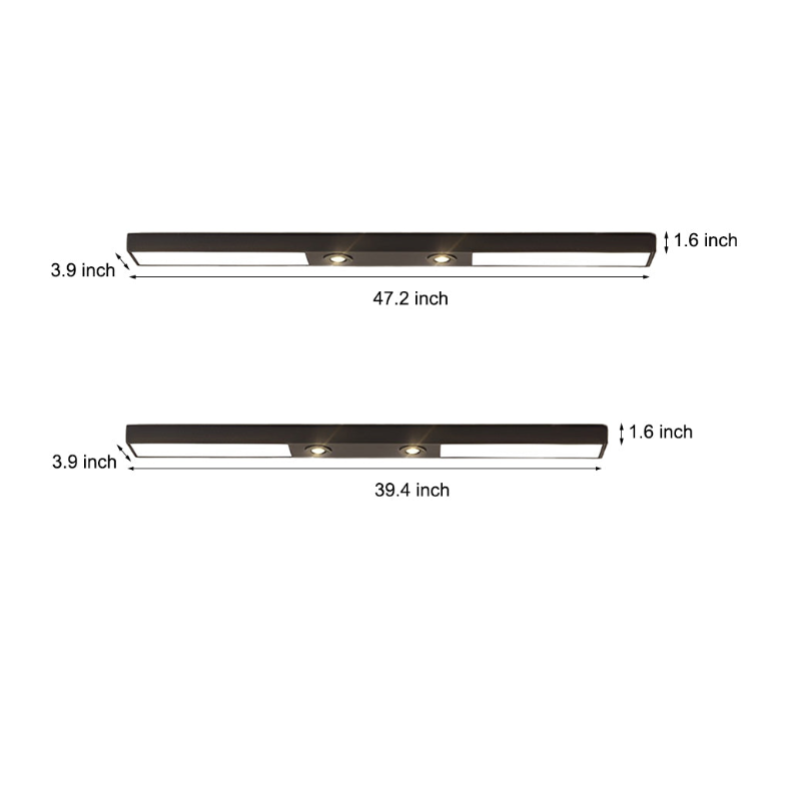 Linear LED Flush-Mount Ceiling Light — Black Iron, Adjustable Spotlights, 2- or 3-Light, 3000K / 6000K