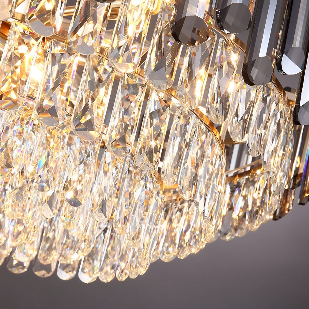 Multi-Layer Crystal Chandelier — Electroplated Iron, Round & Oval, 3000K Warm White, 20"–37"