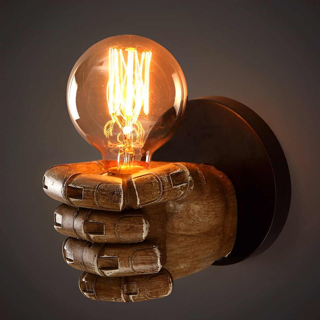 Fist-Shaped Retro Industrial Wall Sconce — Resin and Iron, E27, Engraved Baked-Varnish Finish
