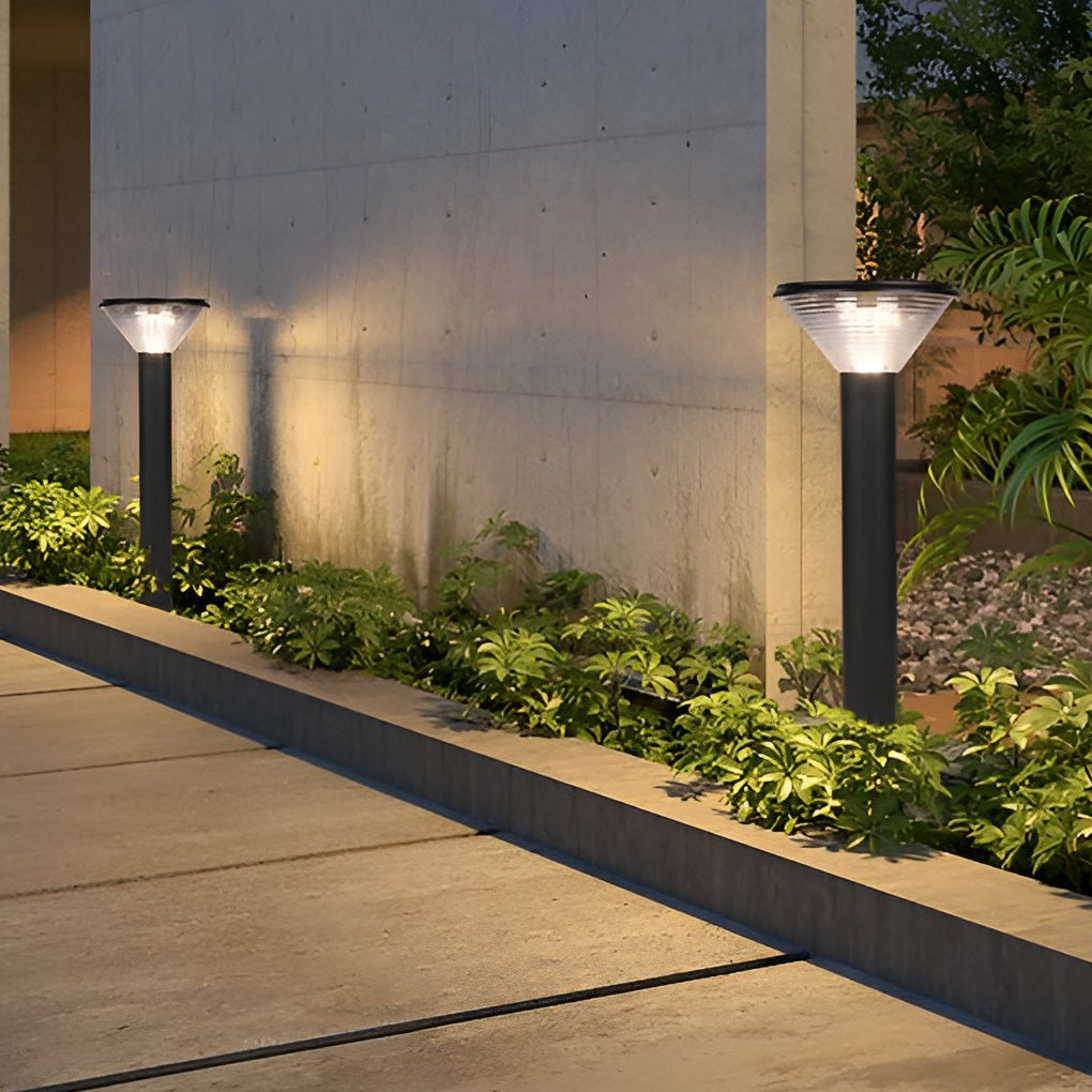 Modern Cylindrical Tapered Solar LED Bollard Light — Black Aluminum, 3-Step Dimming, Remote Control, 24" or 31"