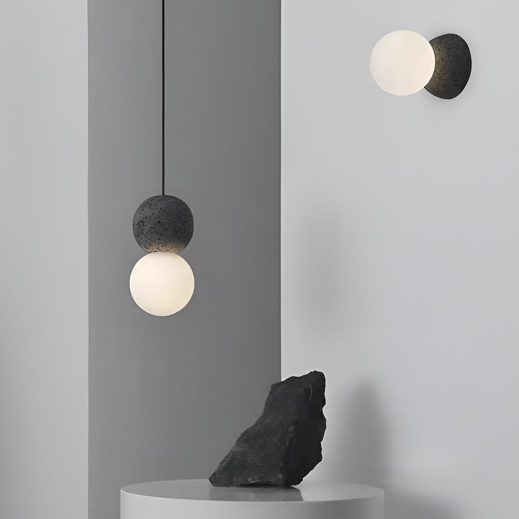 Modern Minimalist Cement Pendant Light or Wall Sconce — Black & White, LED, 4.7" Diameter