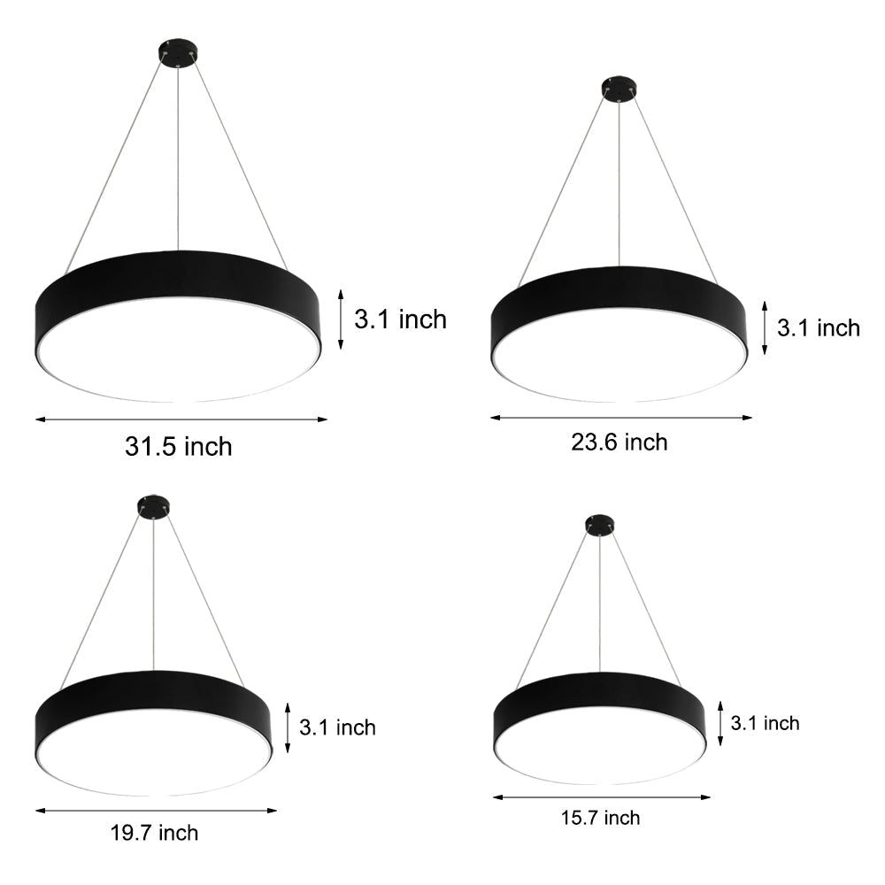 Round Minimalist Office Pendant — Matte Black Iron, LED 6000K, 21W–84W Adjustable Hang