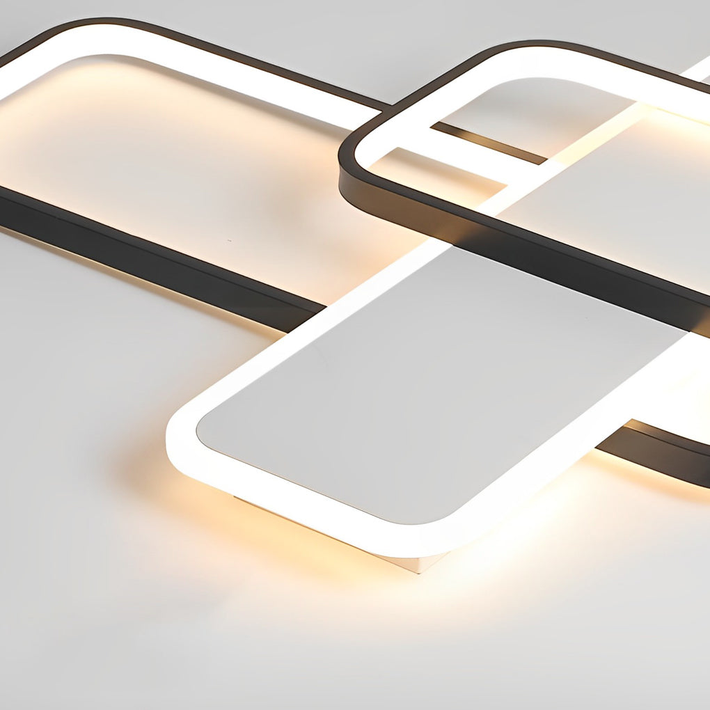 Square Overlapping Flush-Mount Chandelier — Aluminum & Acrylic, LED, Stepless Dimming, 3000K–6000K