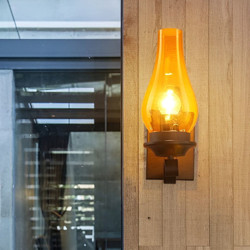 Industrial Retro Wall Sconce — Black Iron, E27, Blown Glass Shade, 8" × 12"