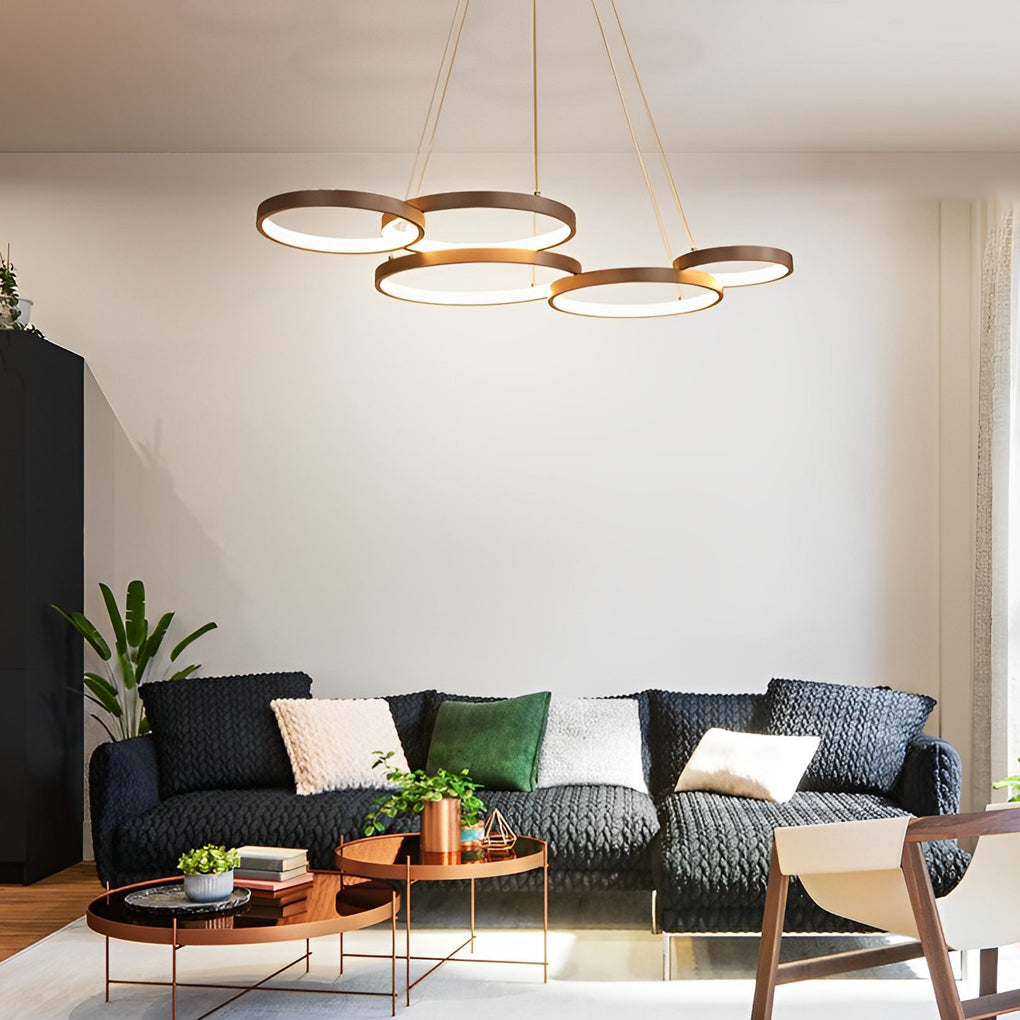 3-Ring Modern Chandelier — Iron and PMMA, Dimmable, Remote Control, 3000K–6000K, 60W