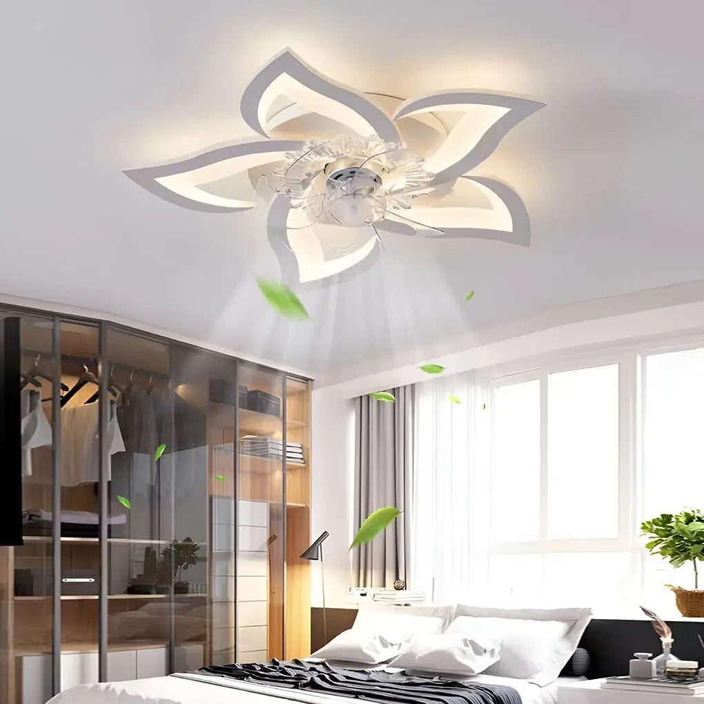 Nordic Ceiling Fan Lights with Creative Flower-Shaped Design and Three-Step Dimming LED Luxe