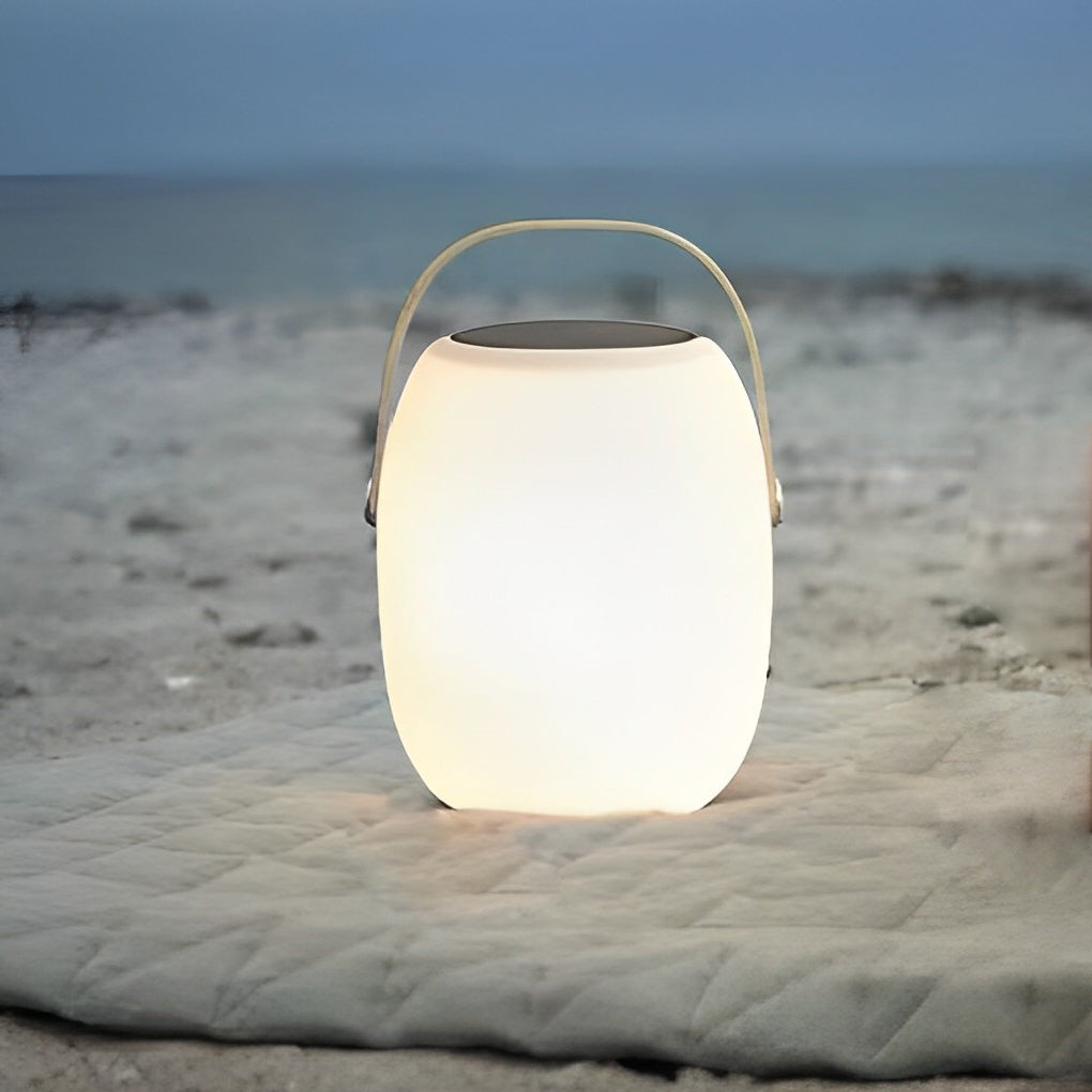 Modern Solar Portable Outdoor Lantern — PE with Wood Grain, LED 3000K, Waterproof