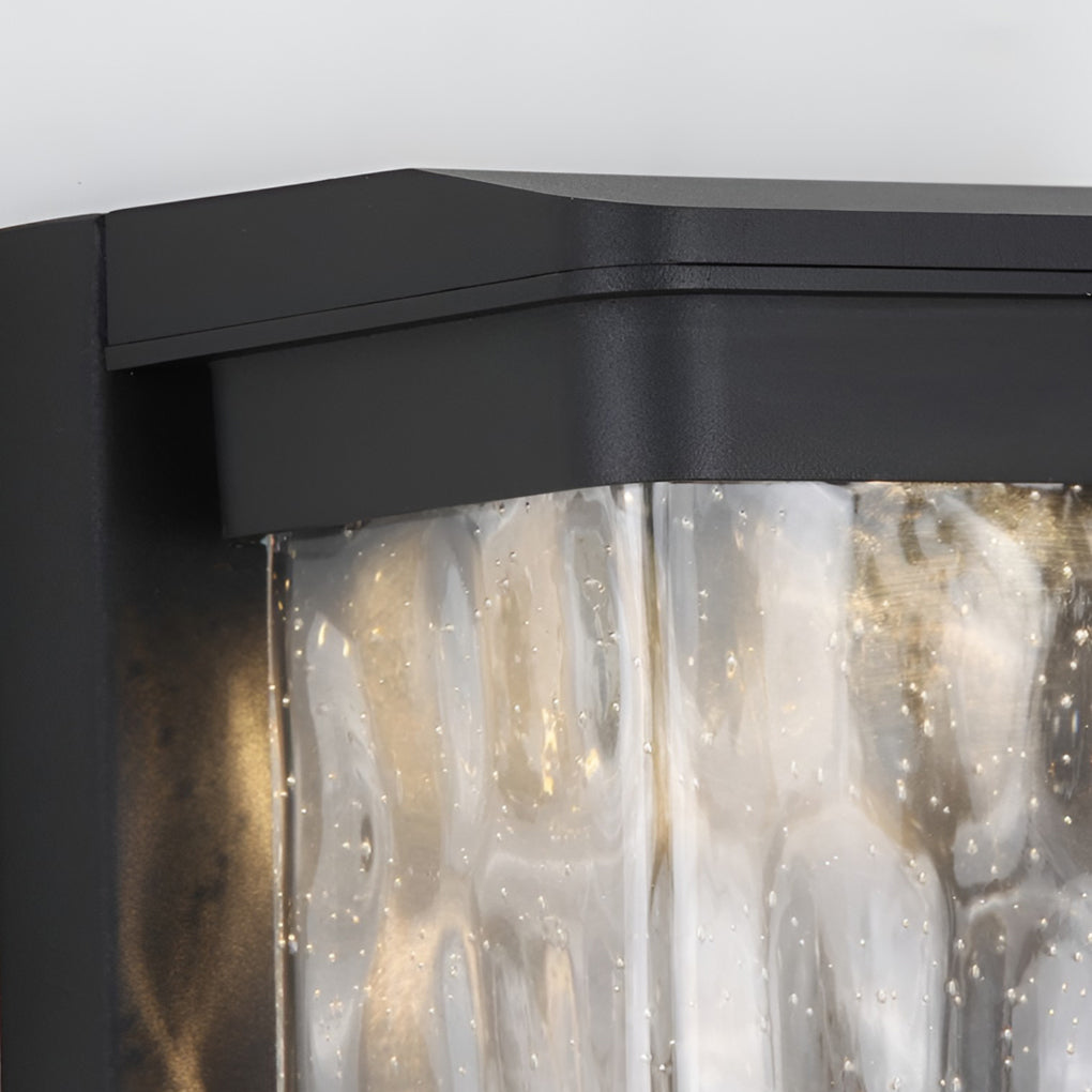 Modern Black Outdoor Wall Sconce — Die-Cast Aluminum, Stone-Textured Glass, 18W LED, IP65 Weatherproof