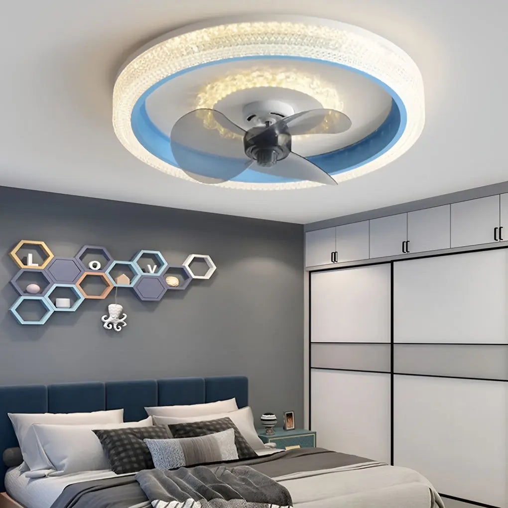 Modern Ceiling Fan Light with Round Design, 360° Rotatable Feature, and Stepless Dimming LED Luxe