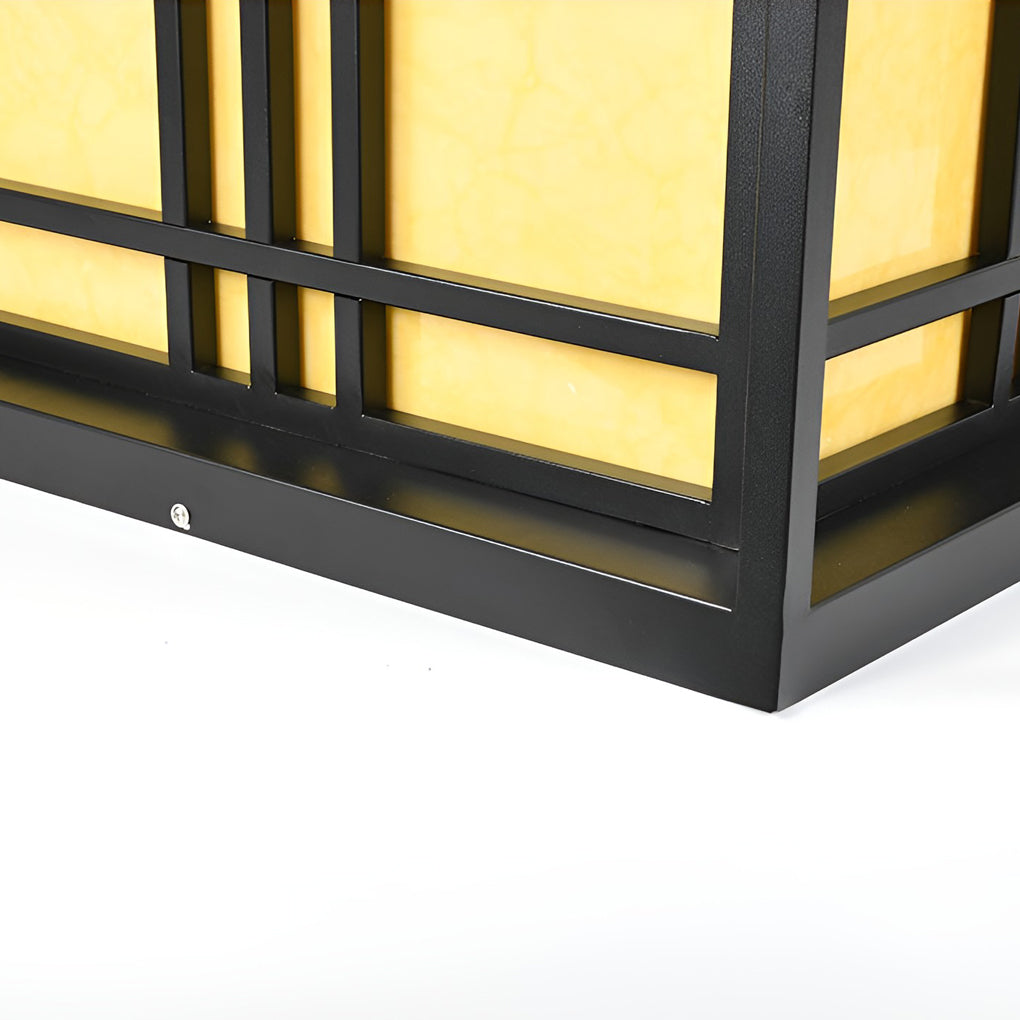 Square Outdoor Post Cap Light — Black Galvanized Steel, Imitation Marble Shade, LED, Waterproof, Hardwired