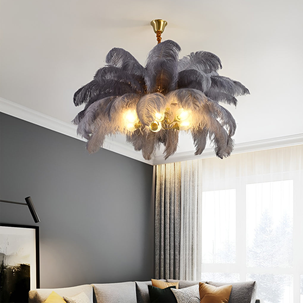 Feather Flush-Mount Chandelier — Copper, 39" Diameter, E14, Warm White 3000K