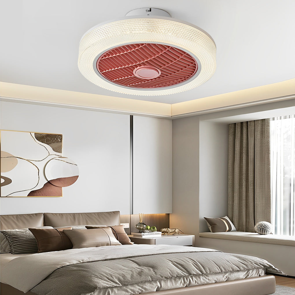 Modern Bladeless Ceiling Fan Light with Round Dimmable LED and Quiet Warm Air
