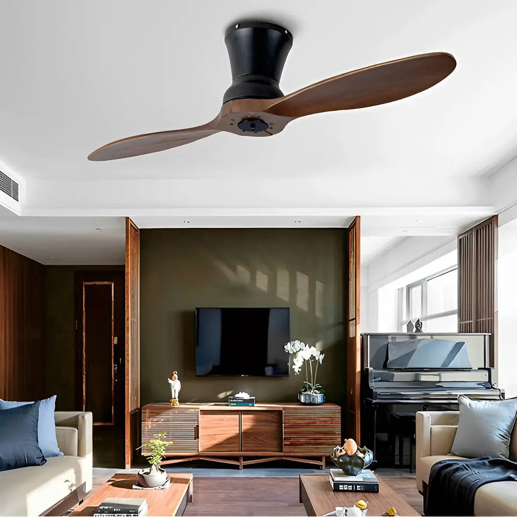 Modern 18W LED Dimmable Ceiling Fan with 2 Wood Blades and Remote Control - Mute Function Luxe
