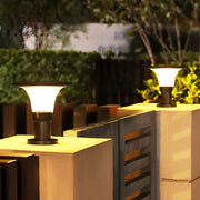Modern Black Round Solar Post Cap Light — Die-Cast Aluminum, LED, Dimmable, IP55, Warm/White, 9" Diameter