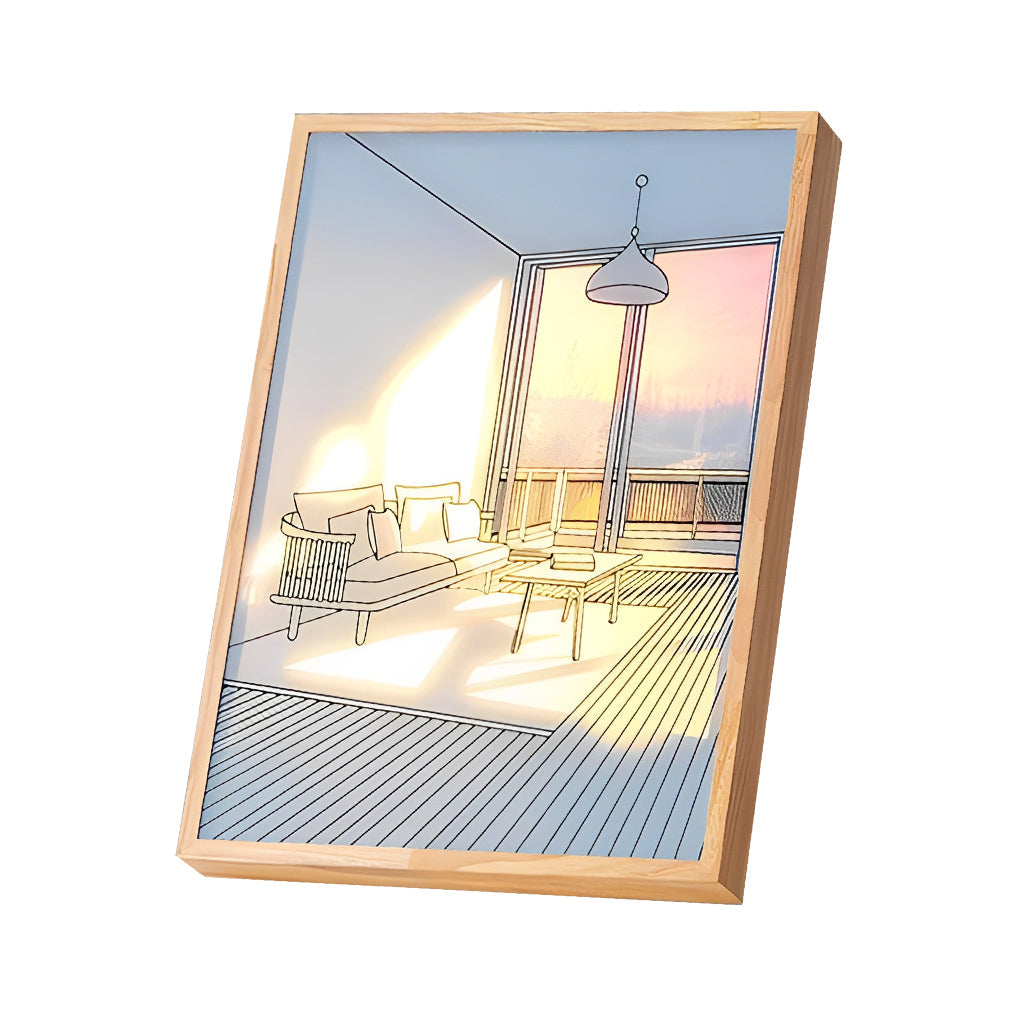 Sunshine LED Wall Art Night Light — Wood and Acrylic Frame, Touch Dimmable, 13" × 9", Rechargeable
