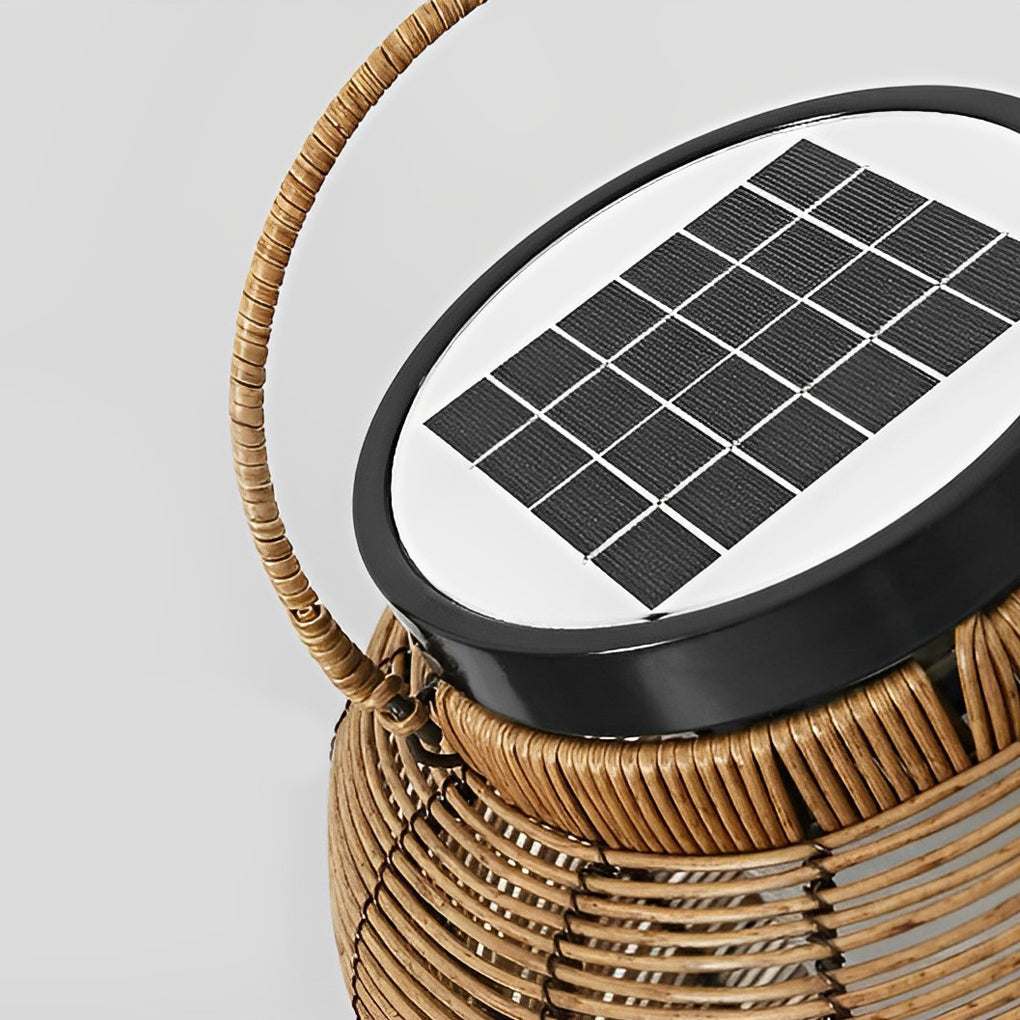 Hand-Woven Rattan Solar Portable Lantern Floor Lamp — Iron, LED, IP65 Weatherproof, 4500K