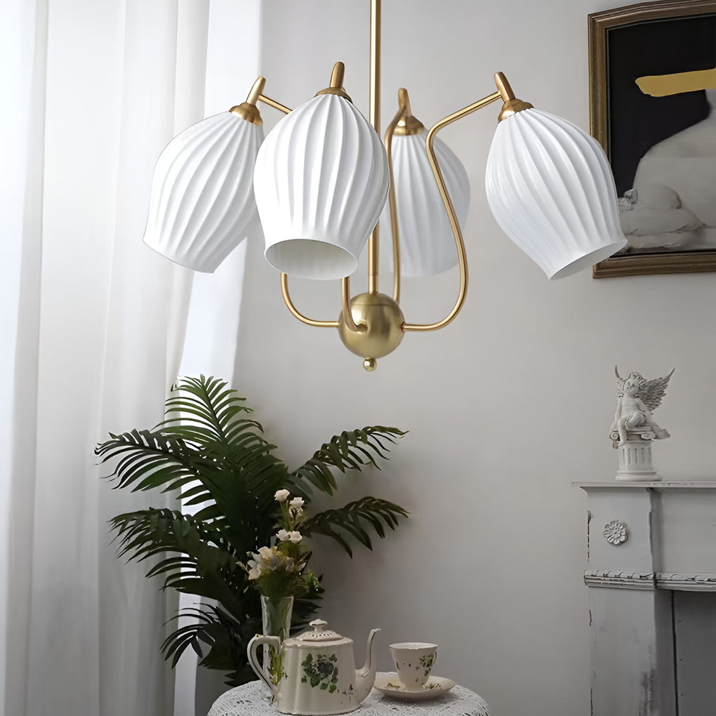 Flower-Shaped Ceramic Modern Chandelier — Iron, E14 12W, 3000K Warm White, 4-Light / 6-Light / 8-Light