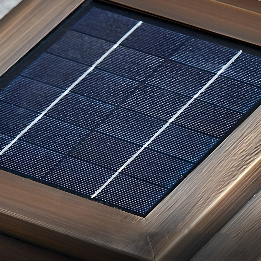 Modern Square Solar Fence Post Light — Copper and Tempered Glass, Remote Control, Intelligent Timing, Waterproof