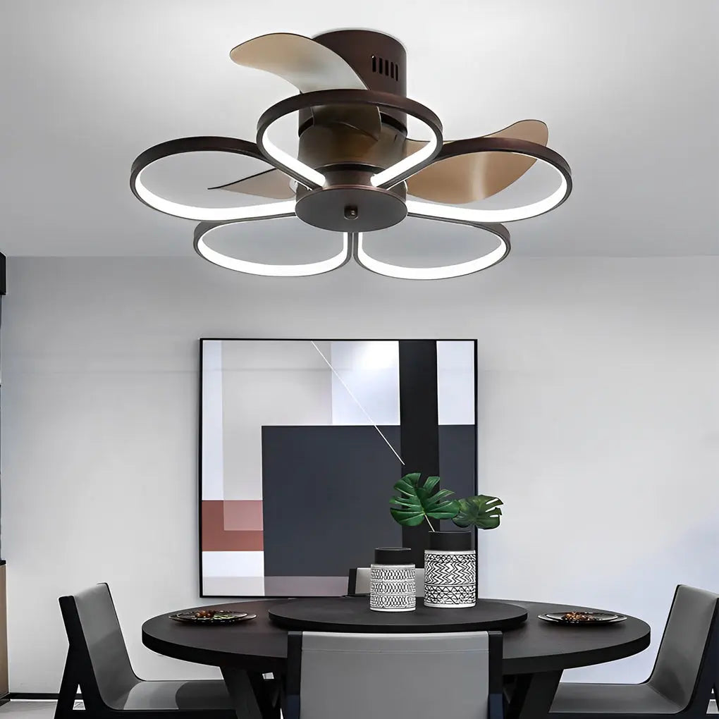 Modern Bladeless Ceiling Fan Lamp with Intelligent Dimmable LED and Silent Operation - Flower Design Luxe