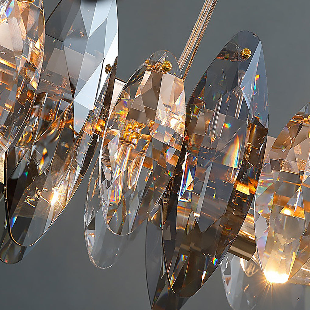 Oval Crystal Chandelier — Smoke Gray & Transparent K9 Crystal, Iron, LED, 3000K Warm White, 20"–39" Diameter