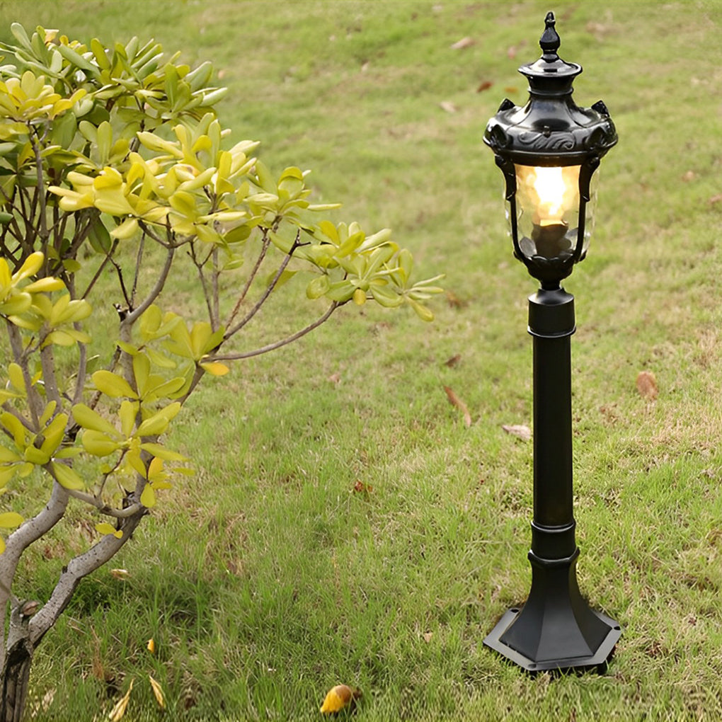 Industrial Outdoor Post Light — Die-Cast Aluminum and Glass, E27, 33" Height, Waterproof, Black / Bronze