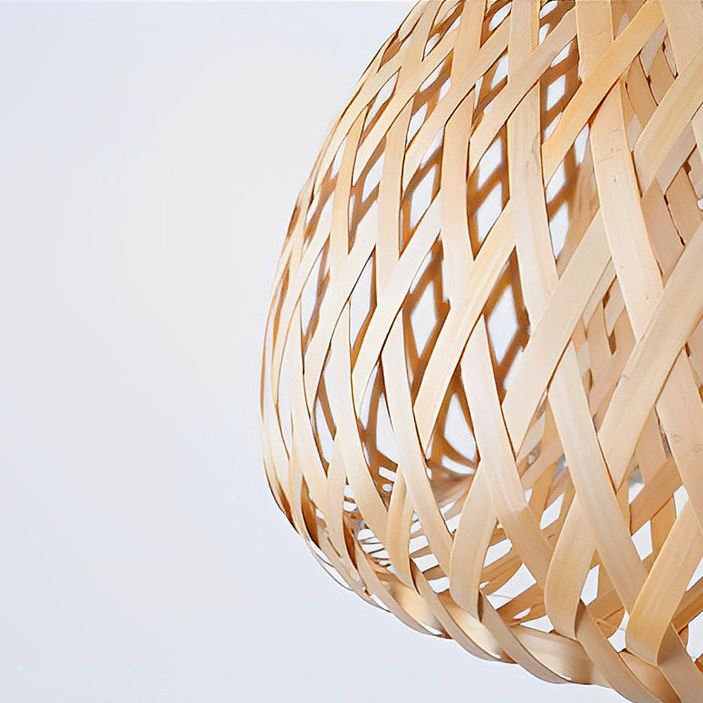 Hand-Woven Bamboo Lantern Chandelier — Rustic Modern, E27, Three-Step Dimming (3000K/4500K/6000K), 12"–18" Options