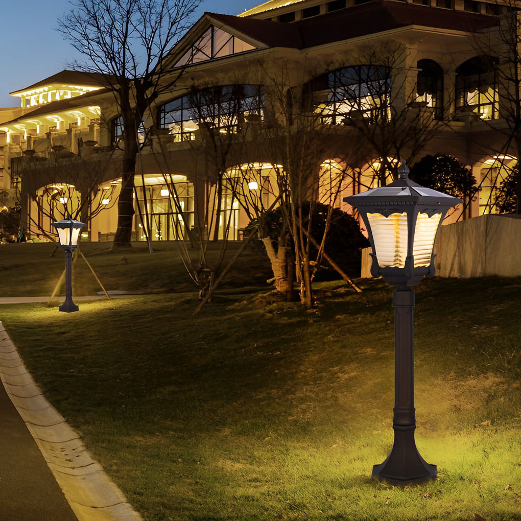Ornate Vintage Solar LED Post Light — Coffee Gold Aluminum & Glass, Dusk-to-Dawn, IP55, 20" or 31"