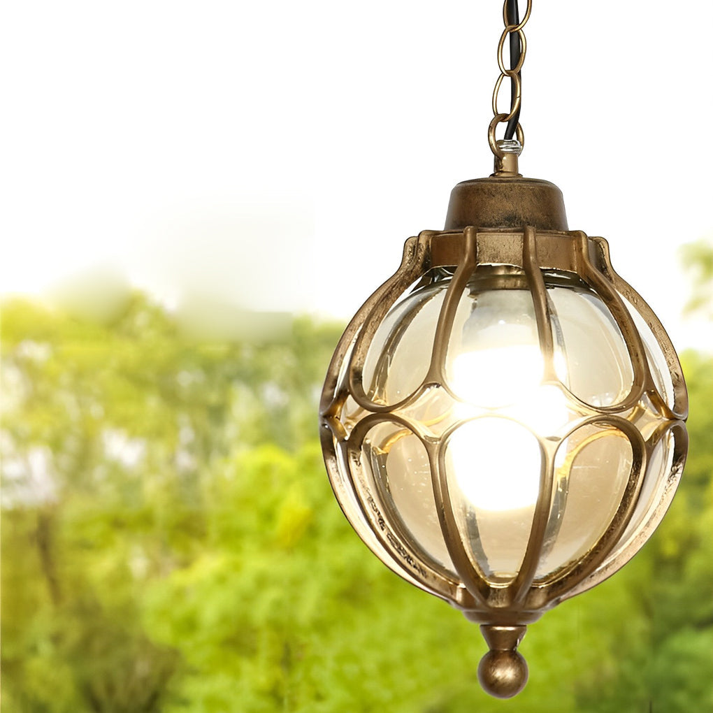 Glass Ball Outdoor Hanging Light — Die-Cast Aluminum, LED, Waterproof, Black or Bronze