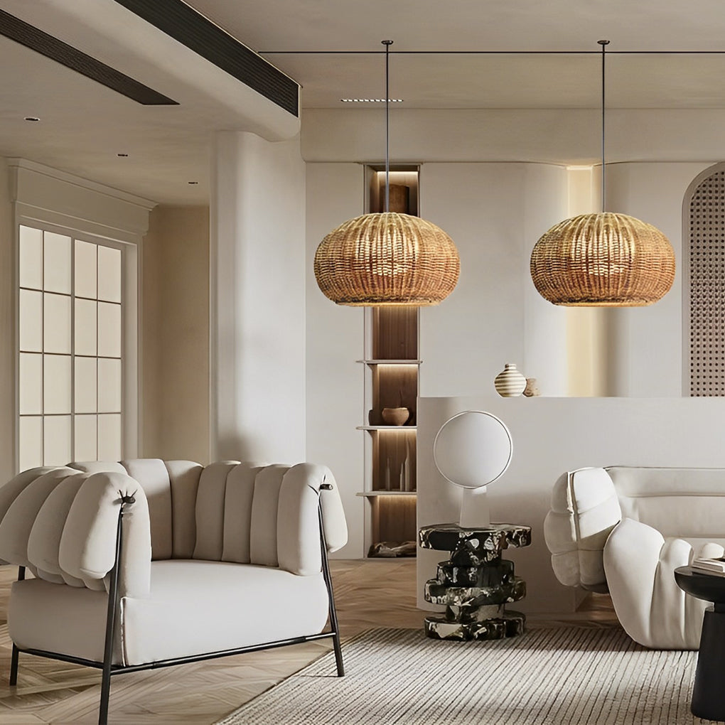 Rattan Lantern Outdoor Pendant & Wall Sconce — PE Rattan, E27 LED, 12W, IP55, Warm White 3000K, Beige or Coffee