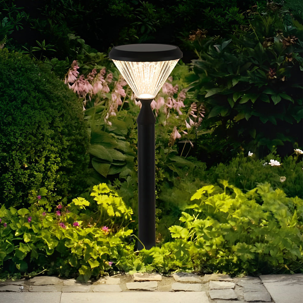 Round Ribbed Solar Pillar Light — Black Die-Cast Aluminum, LED 15W, 3000K, Light-Control