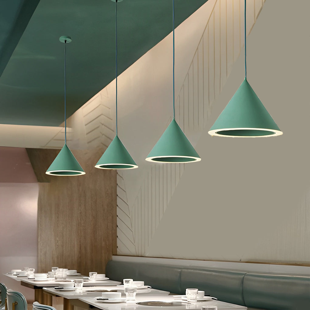 Minimalist Conical Mini Pendant — Iron and Acrylic, LED, Macaron Colors, 9.1" Diameter, 59.1" Adjustable Wire