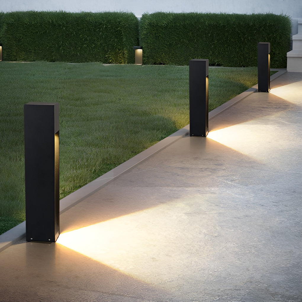Industrial Rectangular LED Bollard Path Light — Black Iron & Glass, 5W, IP54 Weatherproof, 23.6" H