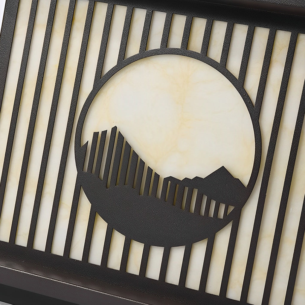 Modern Black Solar Pillar Lamp with Retro Mountain Scenery - Waterproof LED Design