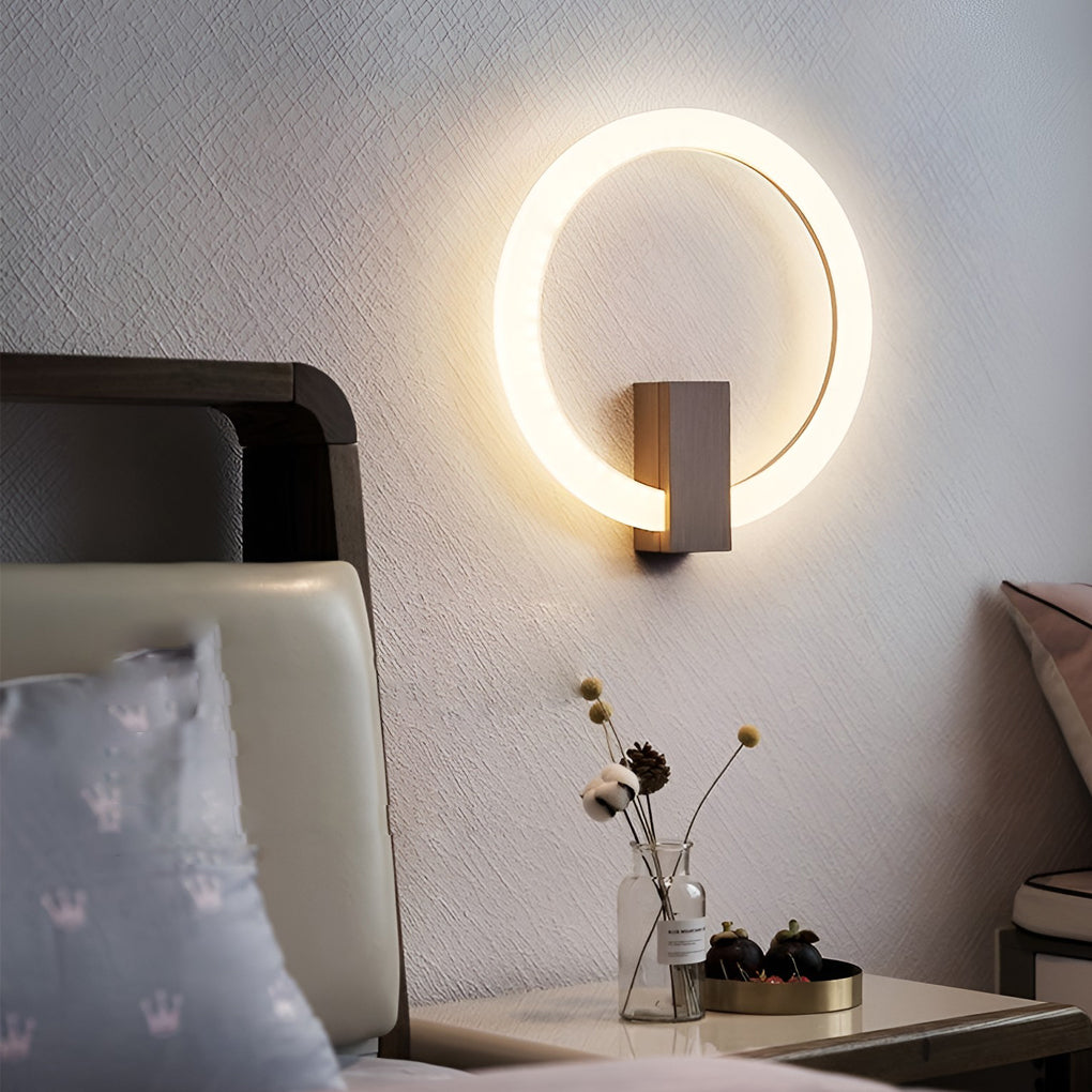Modern Circle LED Wall Sconce — Iron and Acrylic, 3-Step Dimming, Remote, 4500K, Coffee or Gold, 8"–16"
