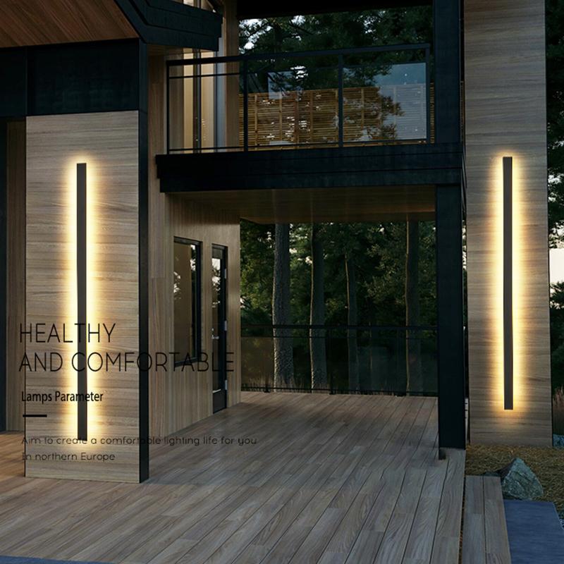 Linear Outdoor Wall Sconce — Black Metal, LED, IP65 Weatherproof, 20W–40W, Warm White 3200K