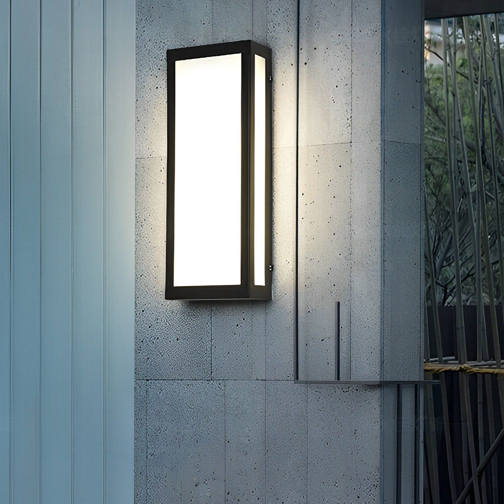 Modern Rectangular Outdoor Wall Sconce — Matte Black Iron, LED, Waterproof Acrylic Shade