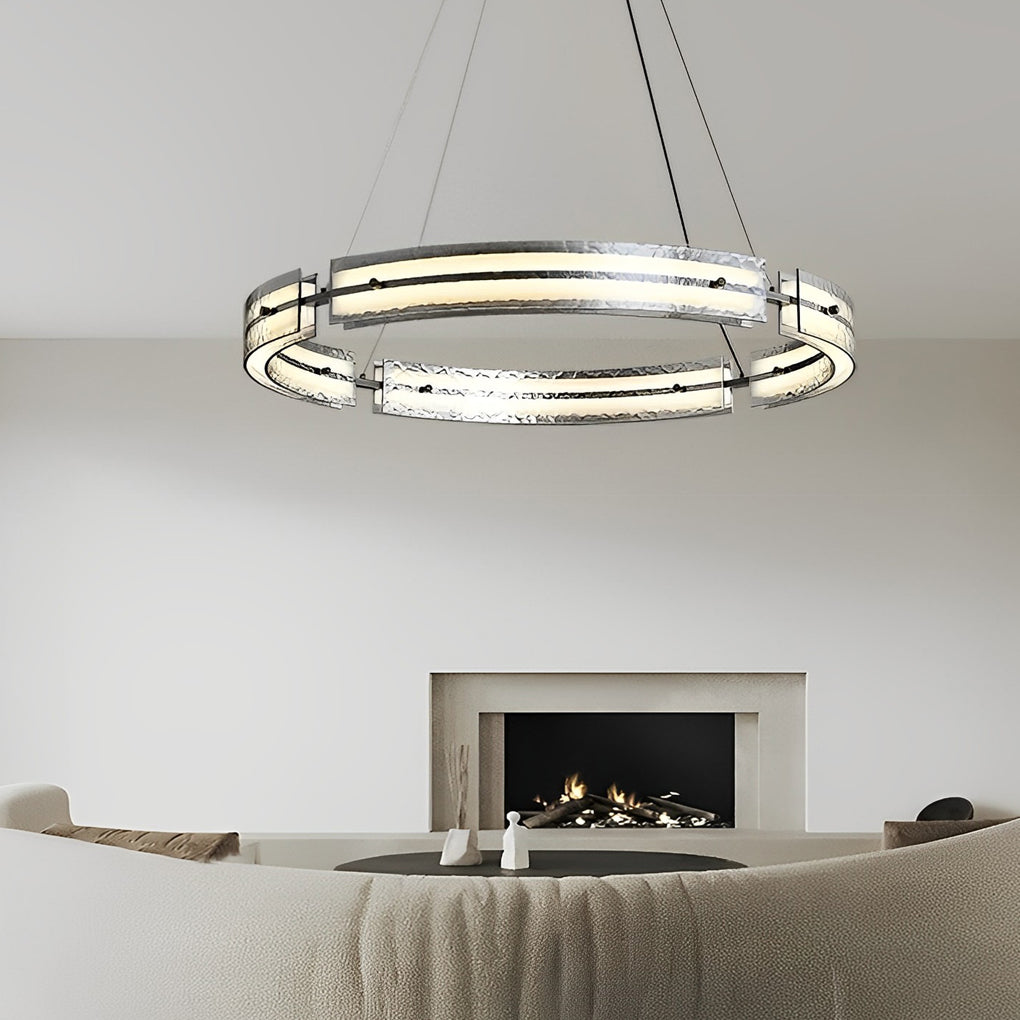 Circular Copper & Glass LED Chandelier — Stepless Dimming, 3000K–6000K, 24"/32"/47"