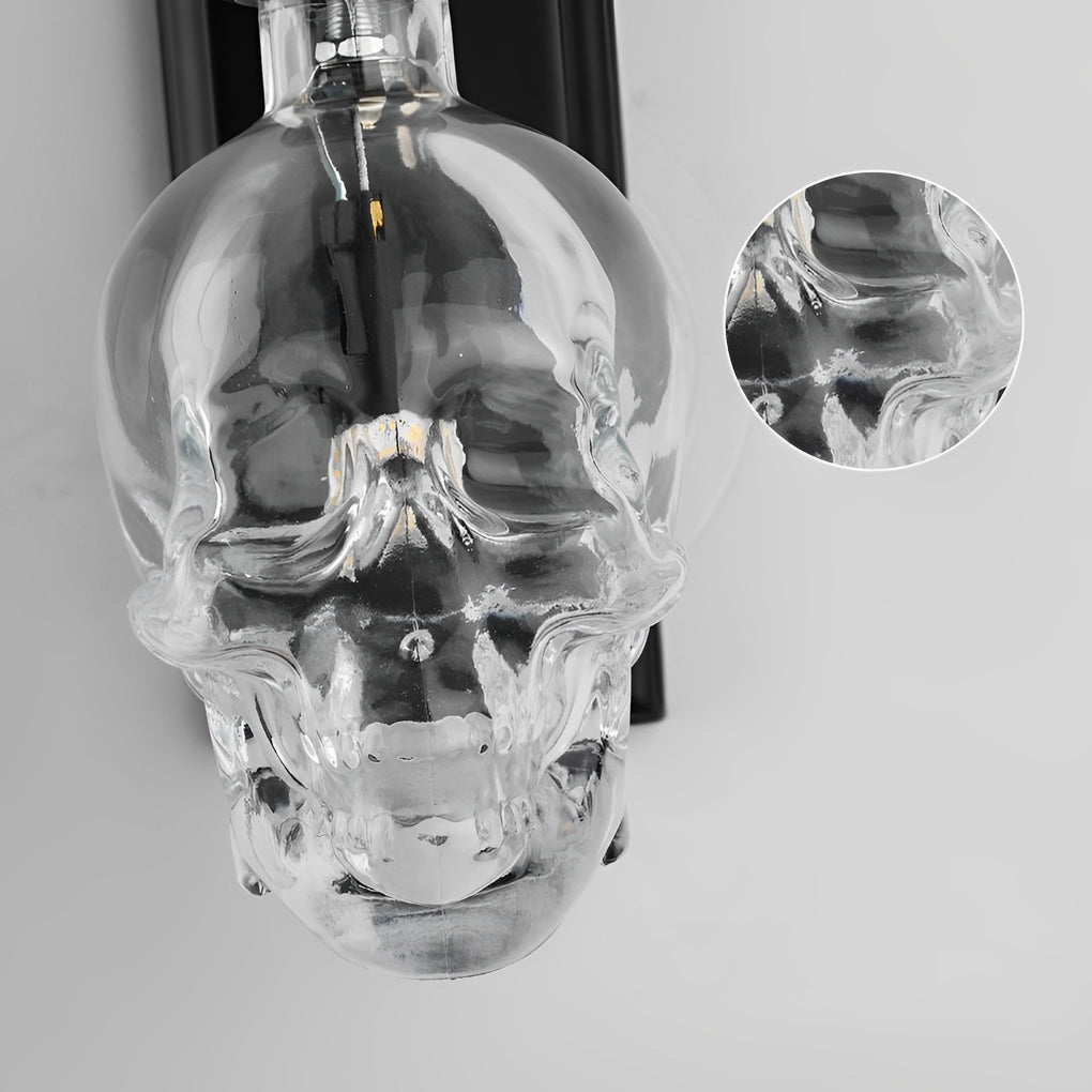 Industrial Skull Wall Sconce — Black Iron and Glass, E14, Warm White 2700–3200K