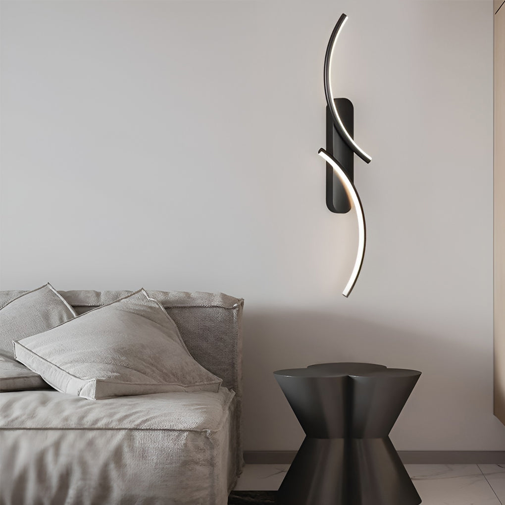 Modern S-Shaped Linear Wall Sconce — Iron and Silicone, LED, Three-Step Dimming (3000K/4500K/6000K), 8W–18W, Black / White / Gold