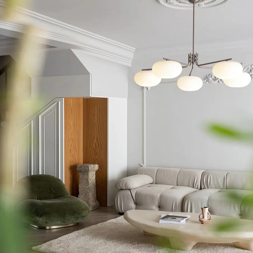 5-Light Modern Chandelier — Glass Shades, Metal, Three-Step Dimming LED, 3000K/4500K/6000K, 39" Diameter