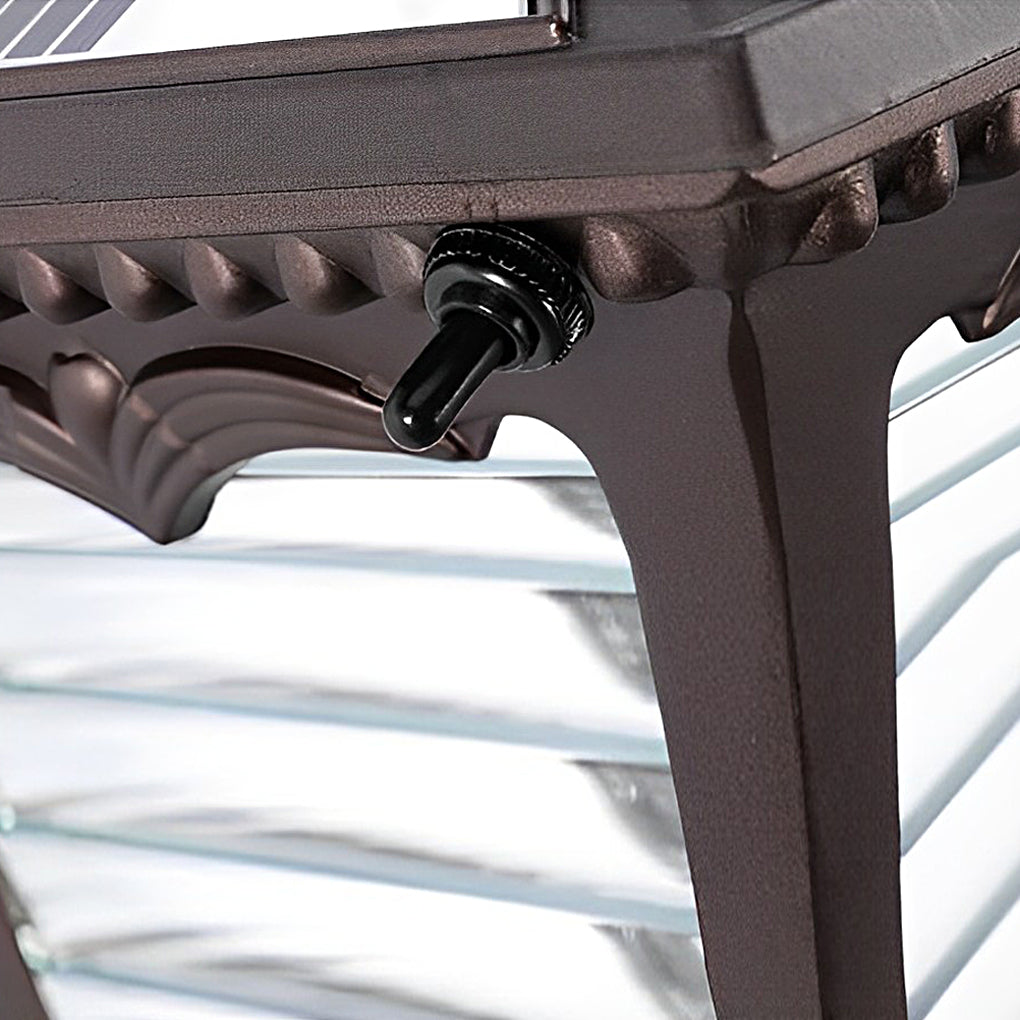Retro Striped Glass Solar Outdoor Wall Sconce — Black Aluminum, IP65 Weatherproof, 8–10 Hr Battery