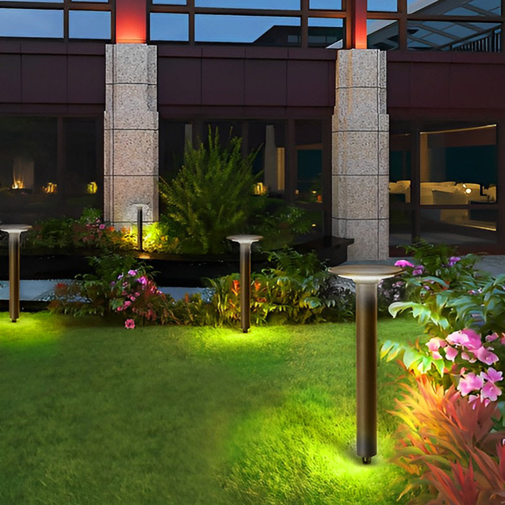 Round Solar Bollard Light — Die-Cast Aluminum, Black, Dusk-to-Dawn, Waterproof, 24"/31"/39"