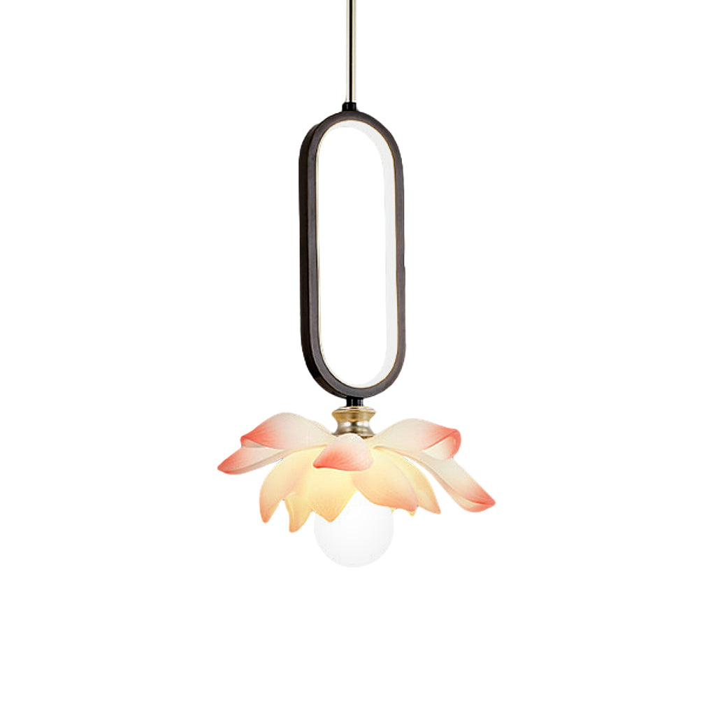 Lotus Flower Mini Pendant — Resin, Hand-Carved, LED, 11" × 15.7", Pink / Blue / Transparent