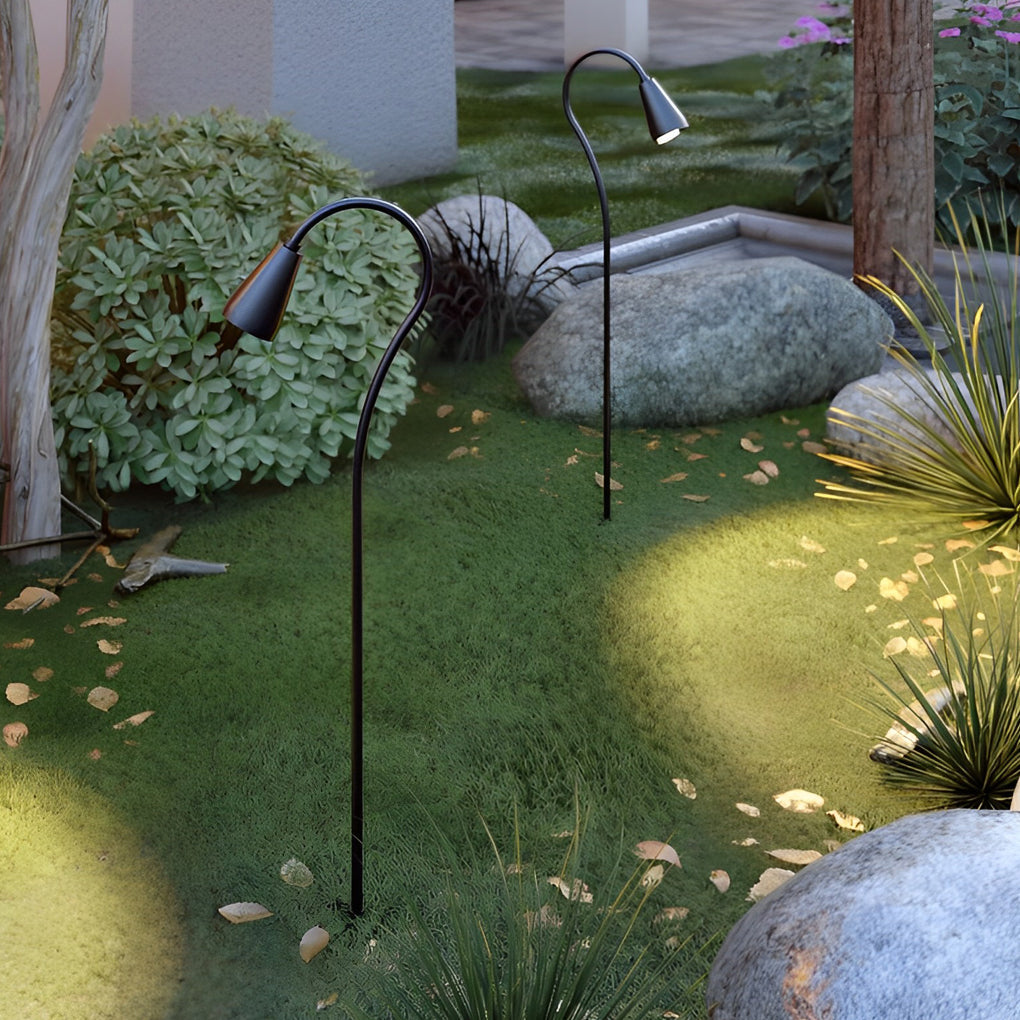 Arched Gooseneck Flower-Bloom Path Light — Black Aluminum, 7W COB LED, IP65, 31", 3000K Warm White