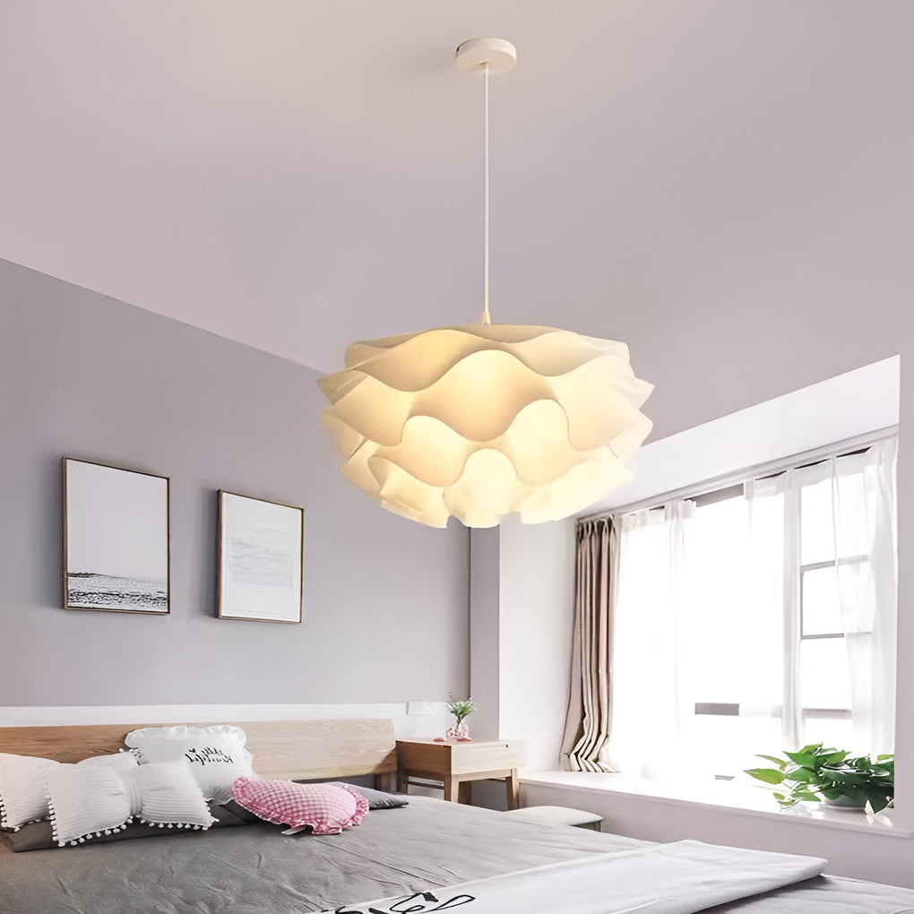 Flower-Shape Chandelier — White Acrylic, Three-Step Dimming LED, 3000K–6000K