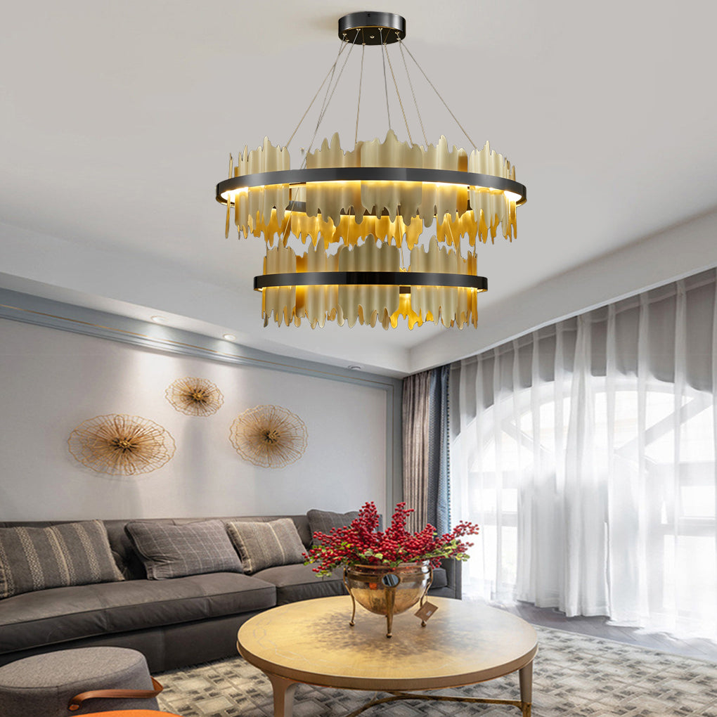 Postmodern Textured Metal Chandelier — Gold or Black, Stepless Dimming, 3000K–6000K, 24" or 31"