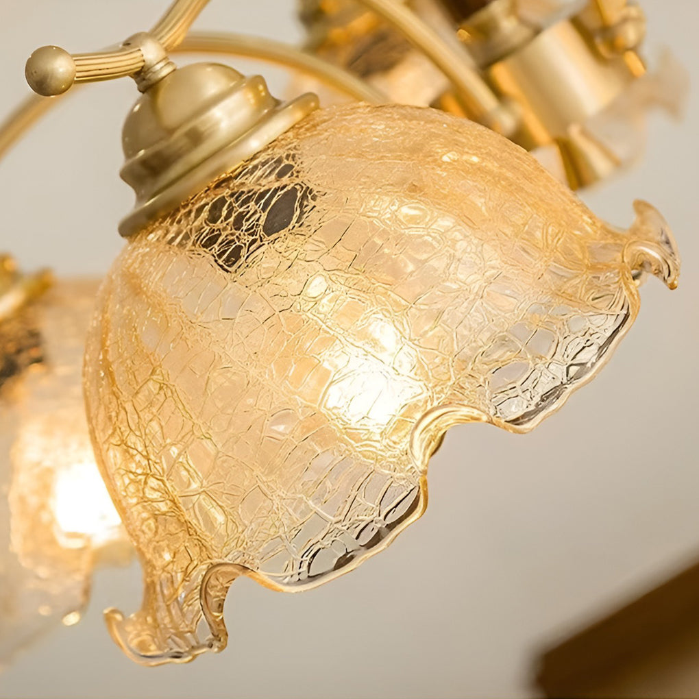 Retro Cracked Glass Chandelier — Copper, E27, Warm White 3000K, 3-Light or 5-Light, 28" Diameter