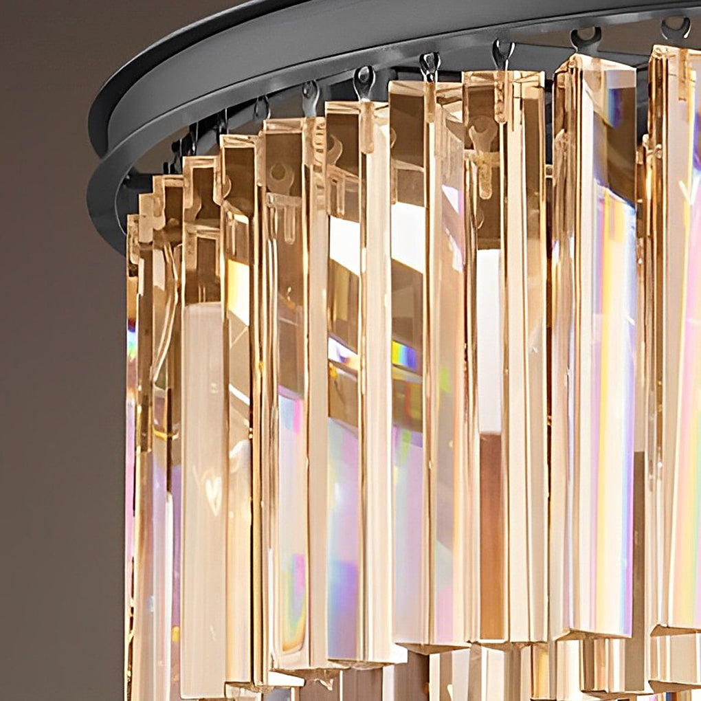 Round Crystal Strip Chandelier — K9 Crystal and Metal, Mid-Century Modern, 3000K Warm White, 21.7" or 33.5"