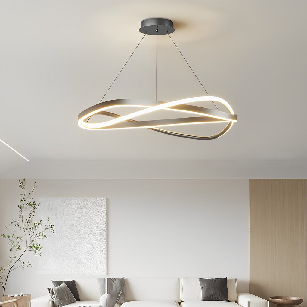 Circular Wave Ring Chandelier — Iron, Three-Step Dimming (3000K/4500K/6000K), 60W–96W, 22" or 31"